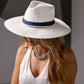 Denim and Pearl Trim Hat White/Blue