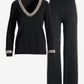 Embellished V Neck Sweater Lounge Set Black