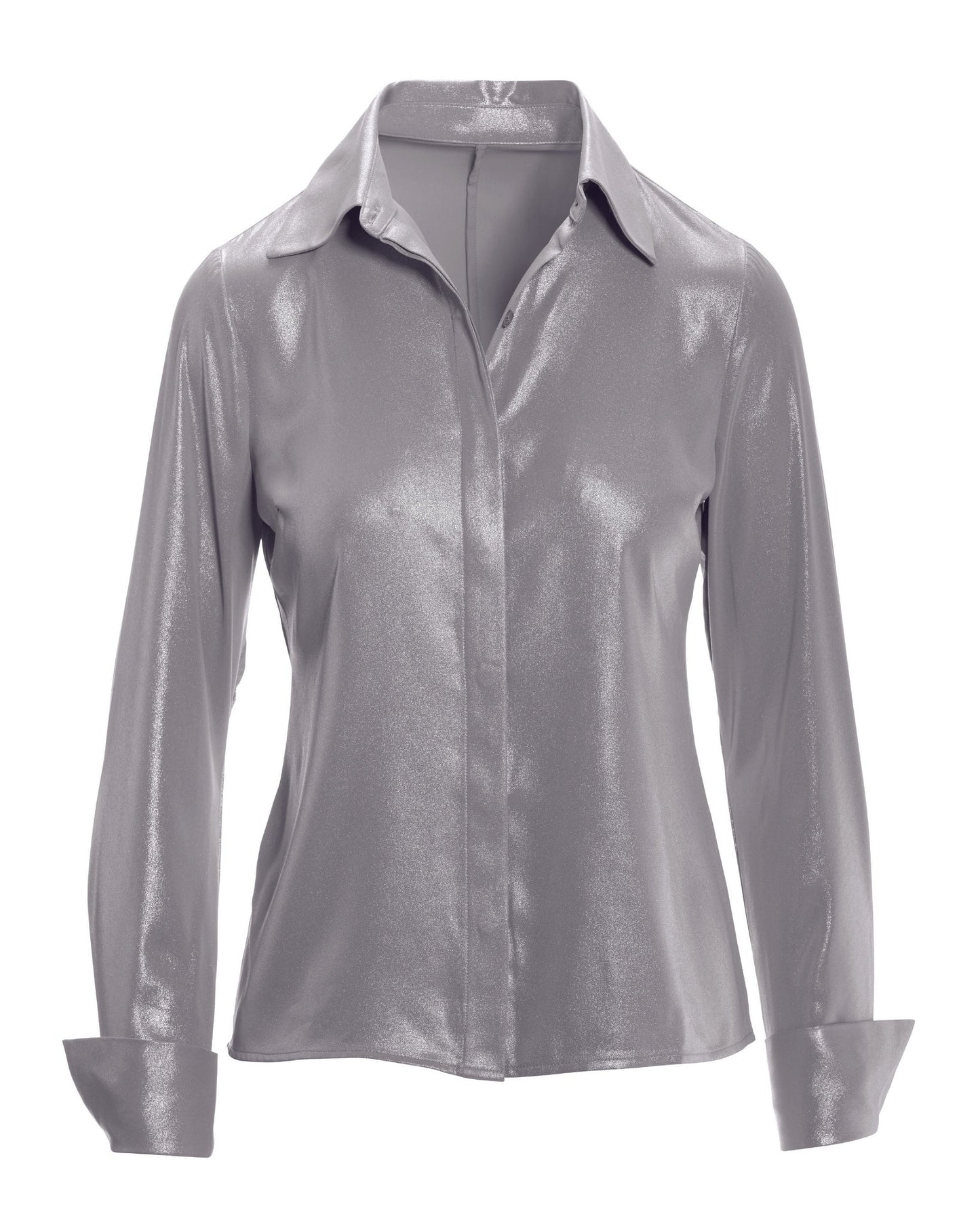 Sophia Button Up Metallic Blouse Silver Metallic