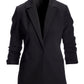 Essential Stretch Ruched Sleeve Single Button Blazer Black