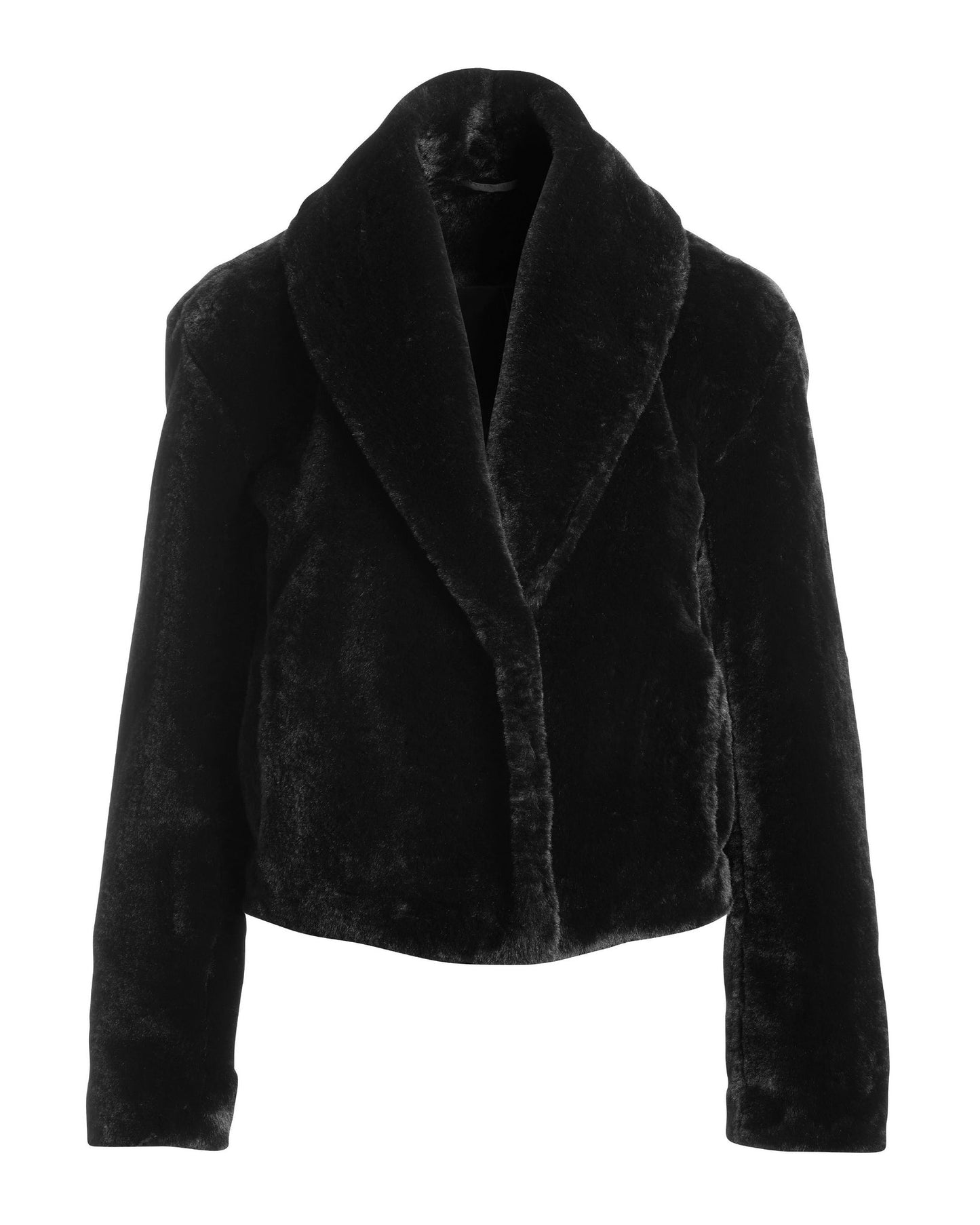 Shawl Collar Versatile Faux Fur Chubby Black