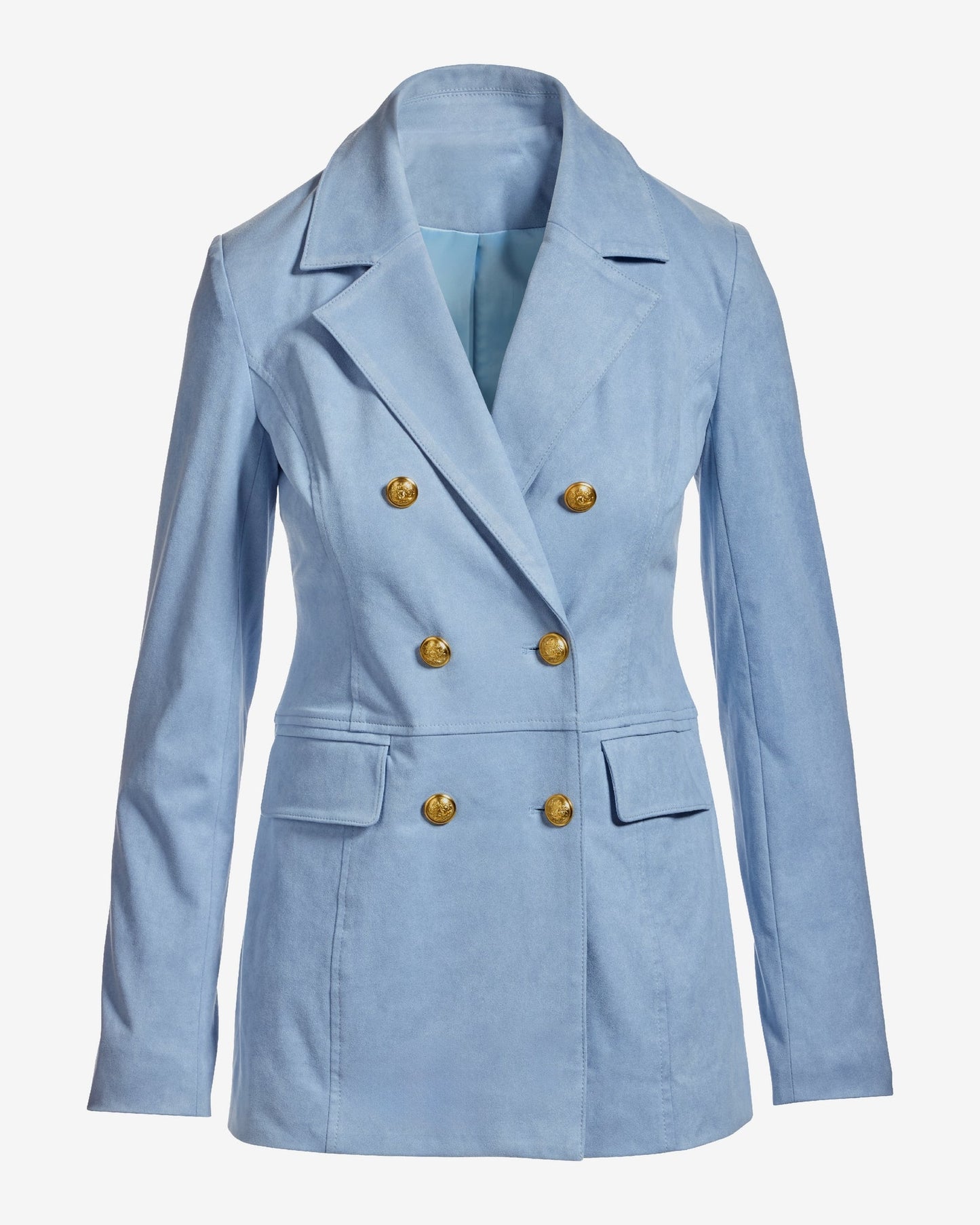 Faux Suede Double Breasted Boyfriend Blazer Blue