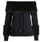 Faux Fur Neckline Sweatshirt Black