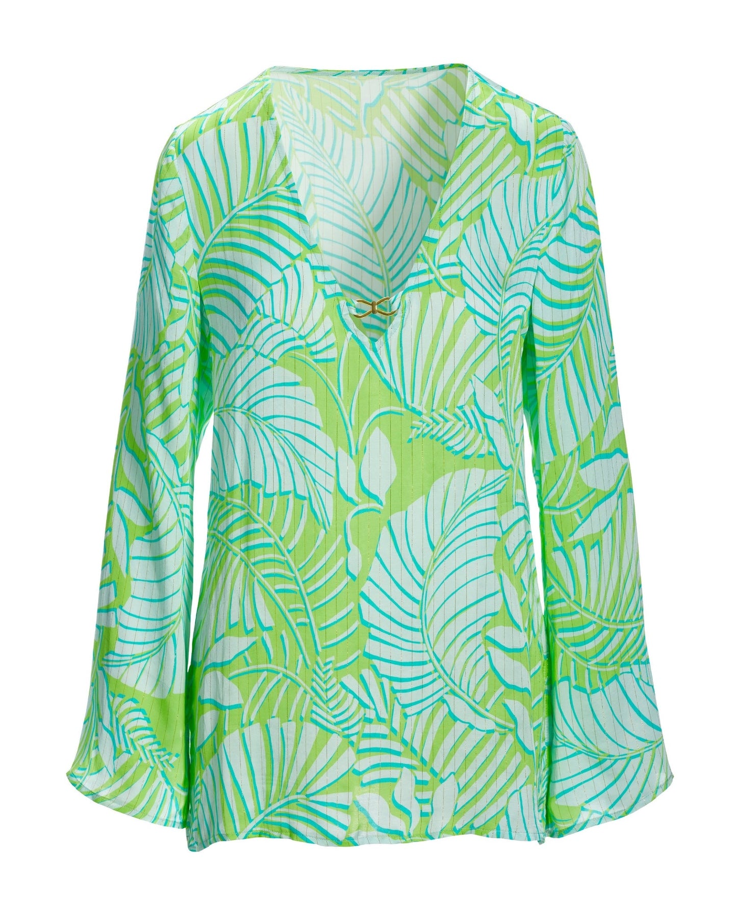 Resort Abstract Print Hardware Shimmer Tunic Blue Green