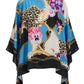 Wild Pansies Print Roxy Effortless Charmeuse Blouse Blue Multi