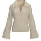 Cable Fringe Collar Sweater Heather Oatmeal