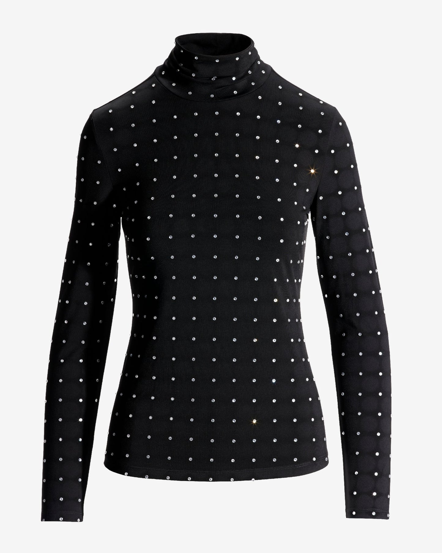 So Chic Rhinestone Long Sleeve Mock Neck Knit Top Proper Black