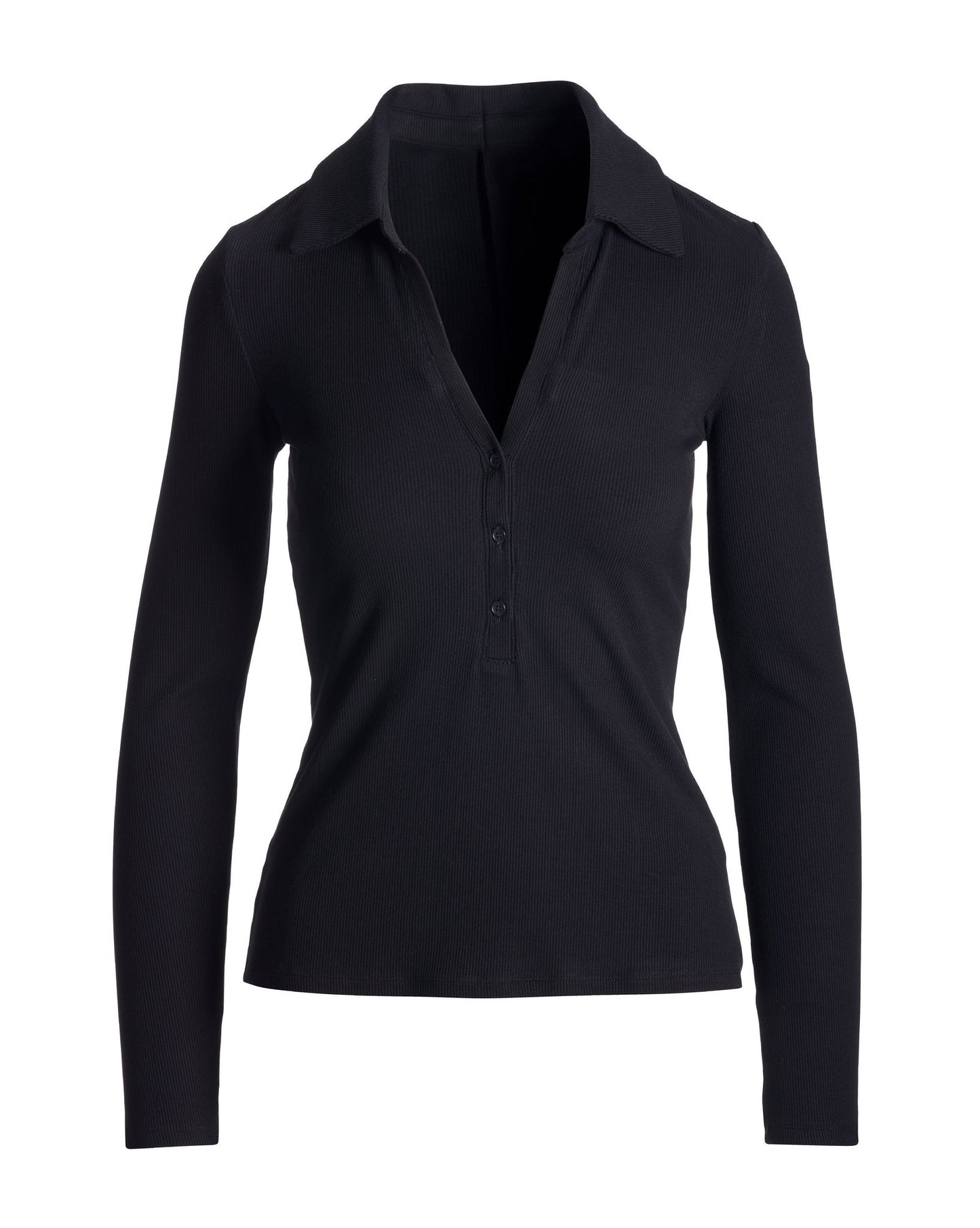 So Essential Collared Henley Ribbed Top Proper Black