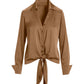Tie Front Button Up Charmeuse Blouse Thrush