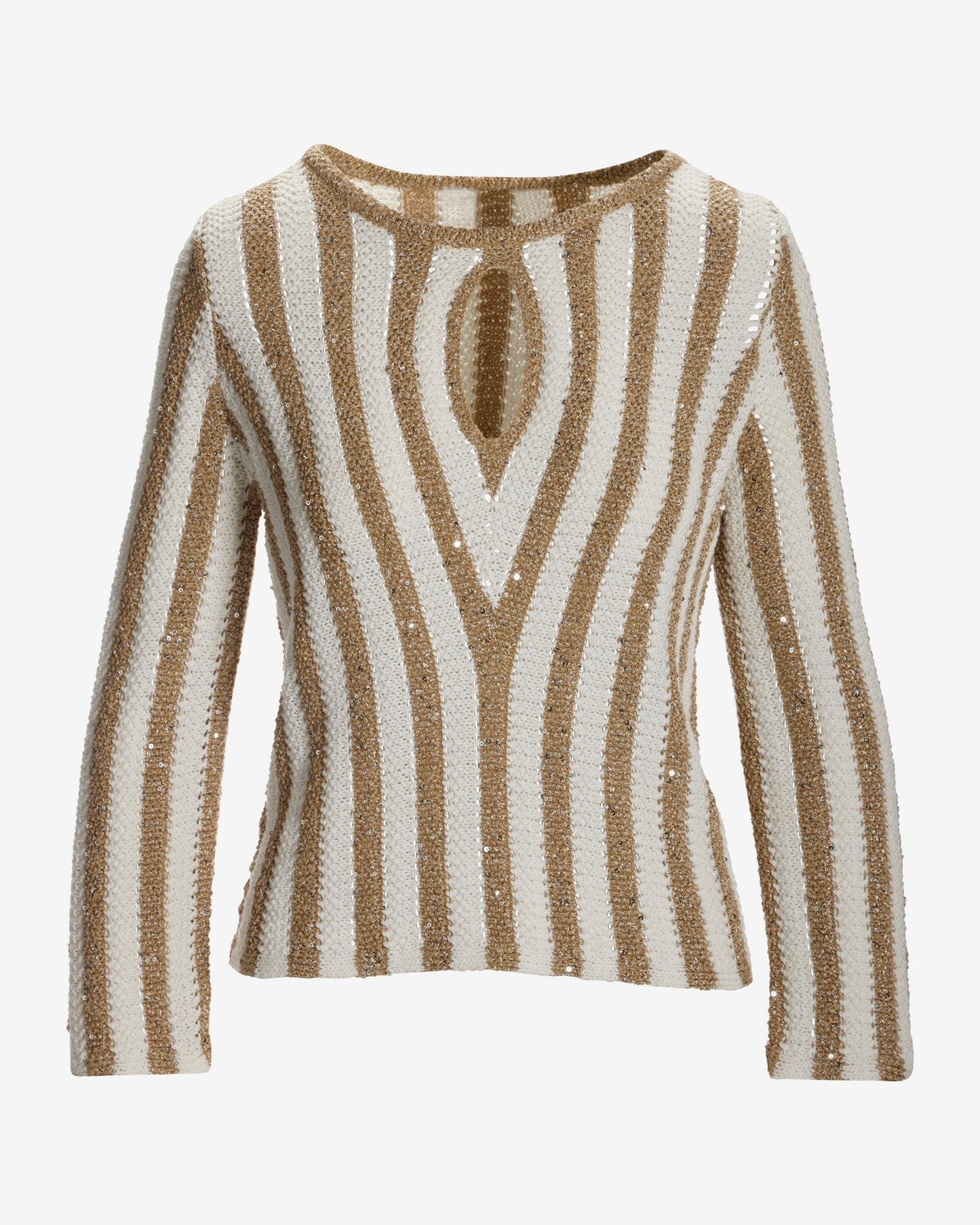 Sequin Stripe Keyhole Sweater Neutral