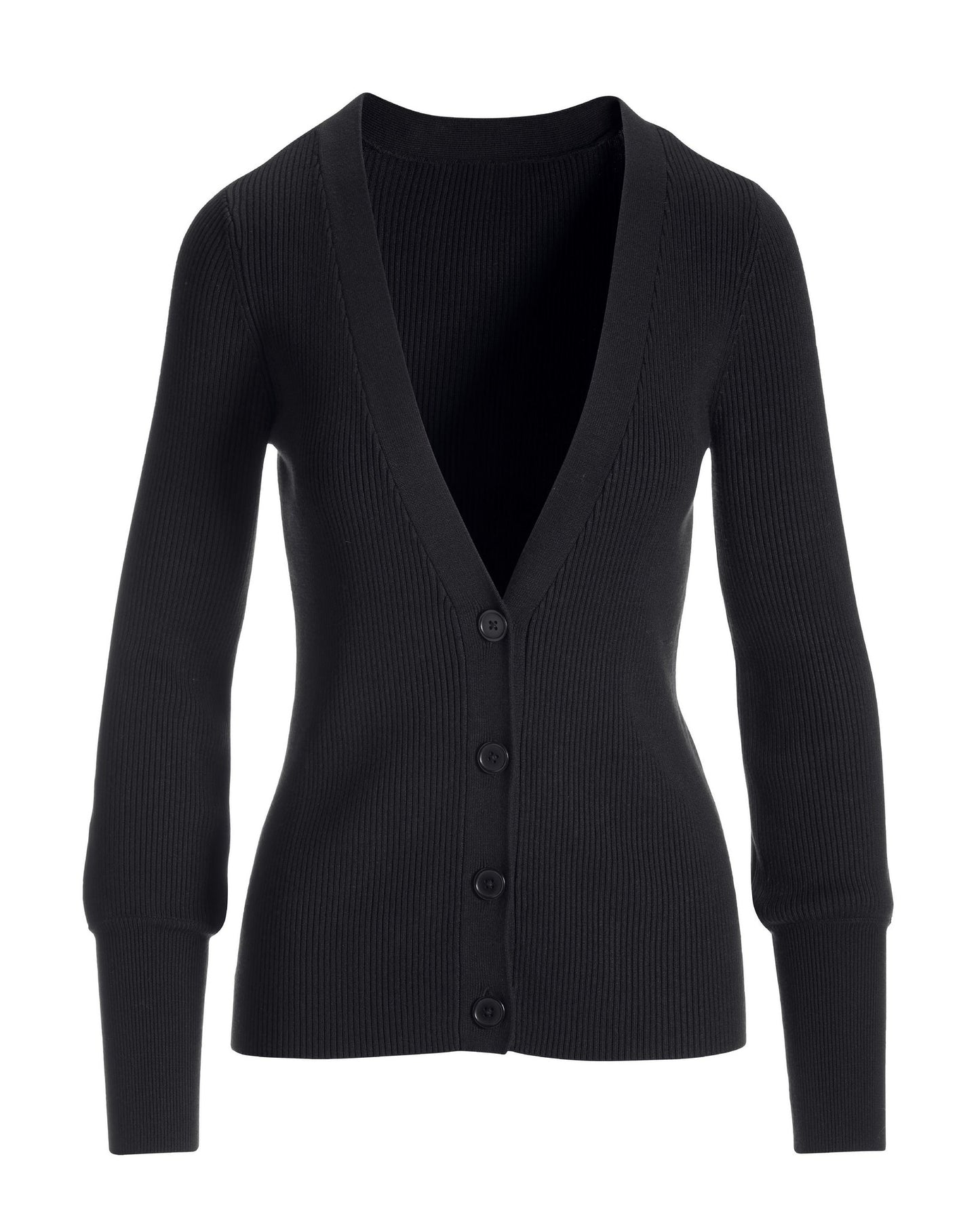 Ribbed Sweater Button Cardigan Black