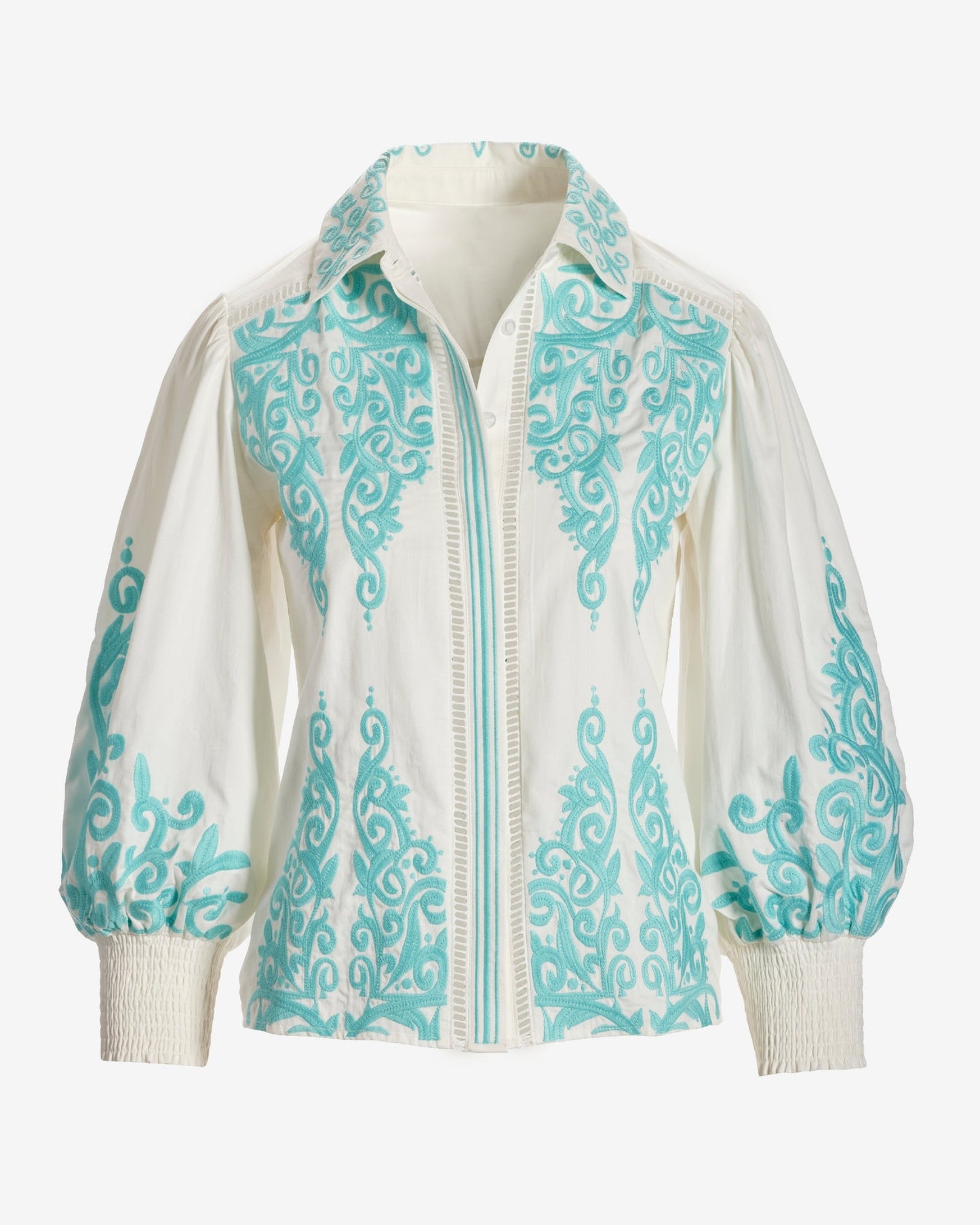 Hamptons Scroll Detail Button Up Shirt Tanager Turquoise