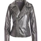 Metallic Faux Leather Moto Jacket Metallic Pewter