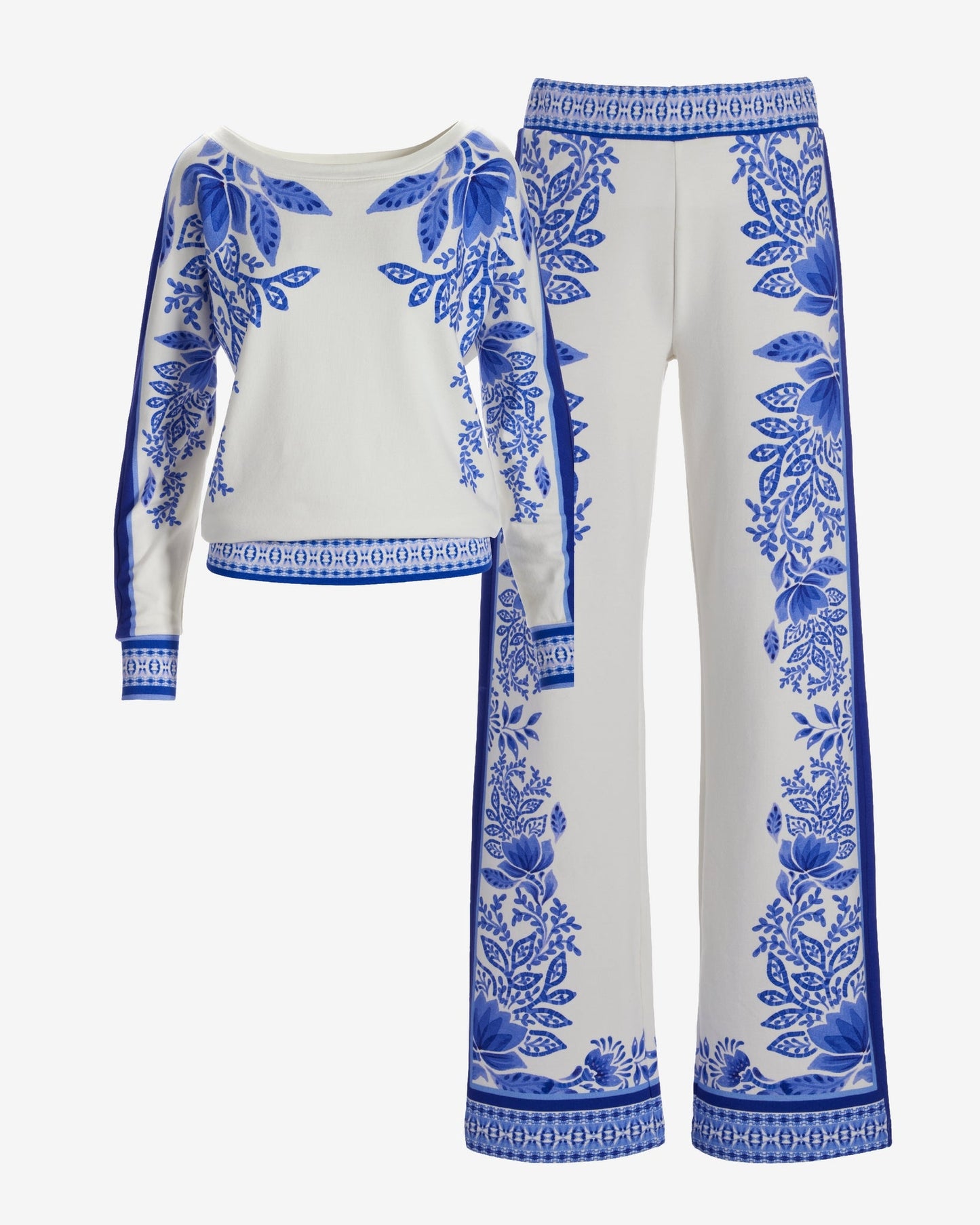 Printed Slouchy Lounge Set Blue White