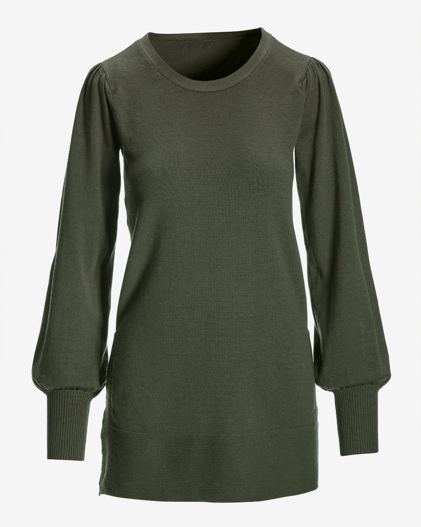 Lightweight Puff Sleeve Tunic Sweater Olive Night
