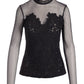 Lace Mesh Knit Top Black