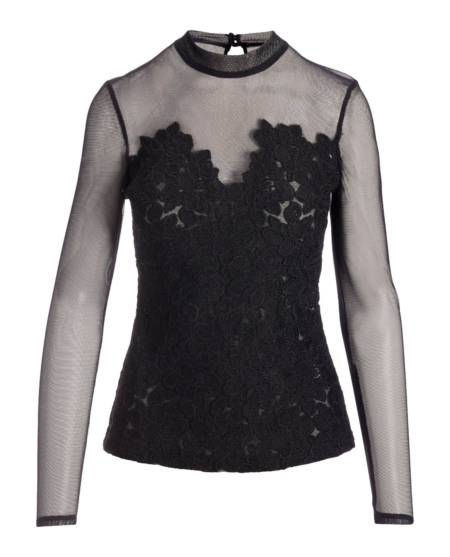 Lace Mesh Knit Top Black