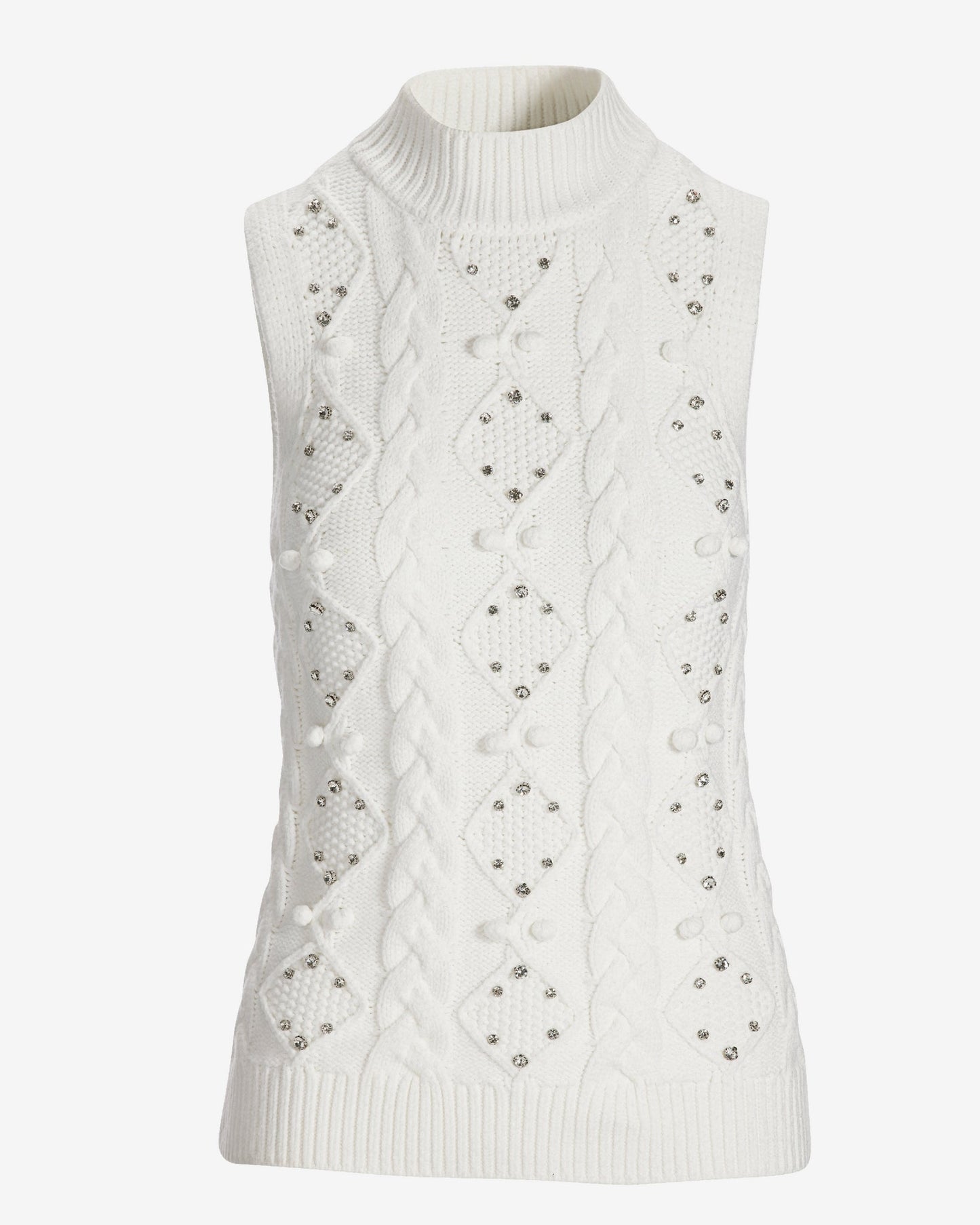 Embellished Cable Turtleneck Sweater Tank Off White