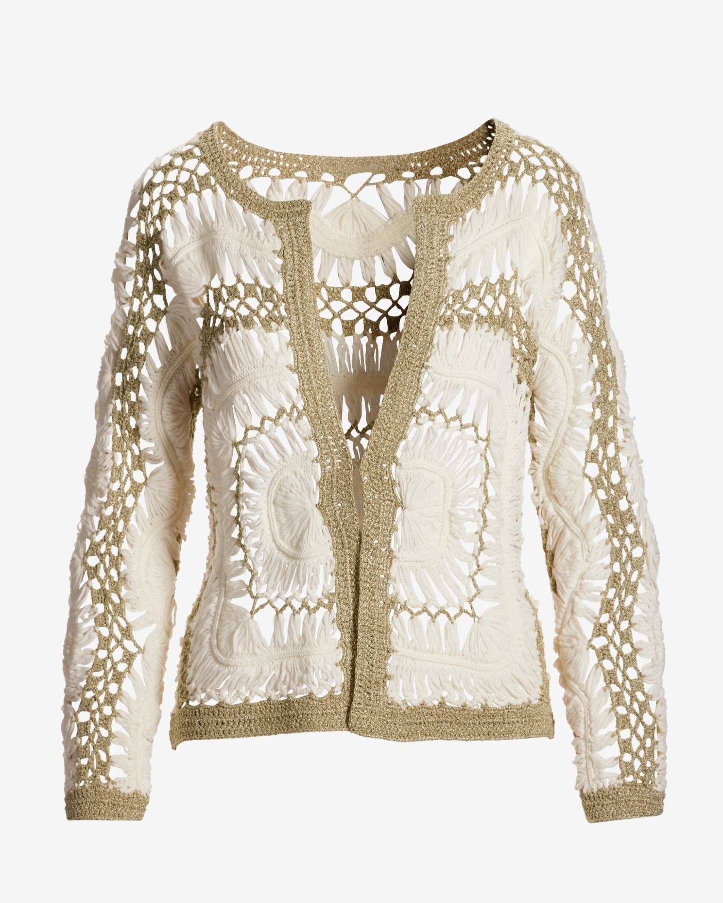 Crochet Sweater Cardigan Off White/Gold