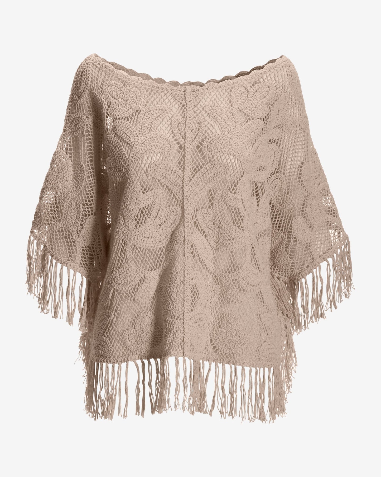 Crochet Slouchy Fringe Poncho Neutral