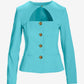 Modern Cutout Novelty Button Peplum Blazer Blue Radiance