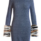 Multi Faux Fur Cuff Lurex Sweater Dress Blue Multi