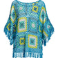 Lurex Slouchy Crochet Poncho Blue Multi