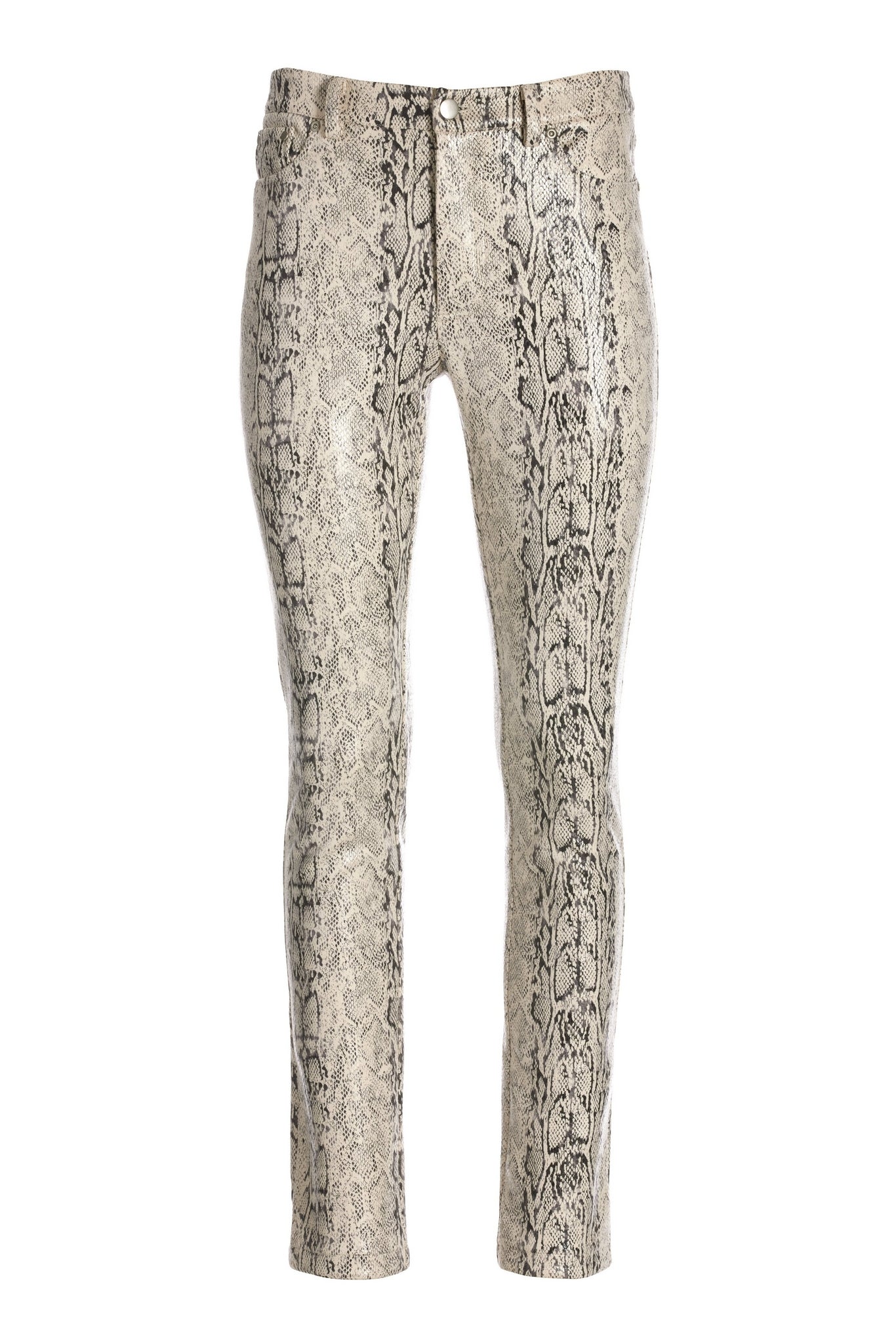 Silver Shimmer Snake Print Five-Pocket Pant Off White/Silver