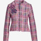 Floral Sequin Mesh Applique Multicolor Tweed Jacket Pink Multi