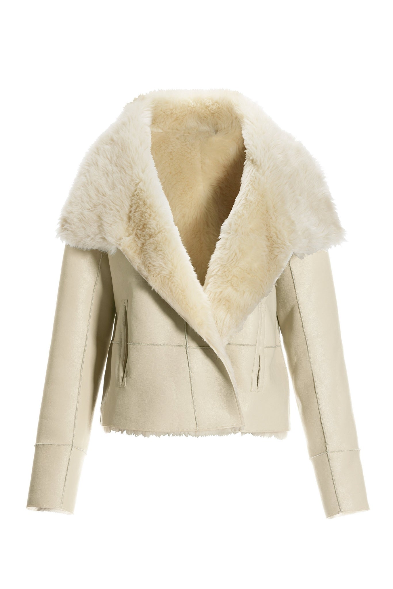 Faux Suede Faux Fur Short Coat Ivory Multi