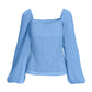 Pleated-Sleeve Lace Knit Top Airy Blue