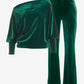 Chic Velour Slouchy and Wide Leg Lounge Set Deep Emerald