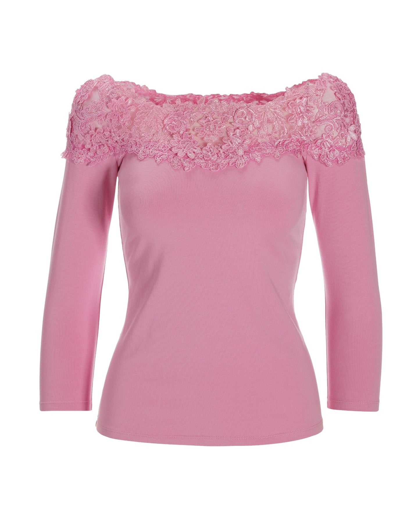 Lace Illusion Knit Top Pink