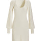 Scoop Neck Balloon Sleeve Sweater Dress Off White