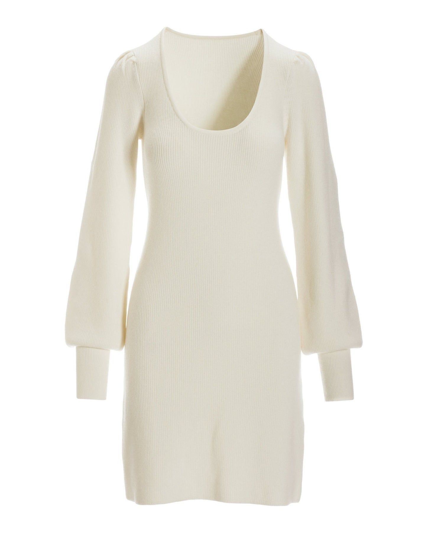 Scoop Neck Balloon Sleeve Sweater Dress Off White