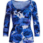 So Sexy Floral Palm Scoop Neck Top Blue White