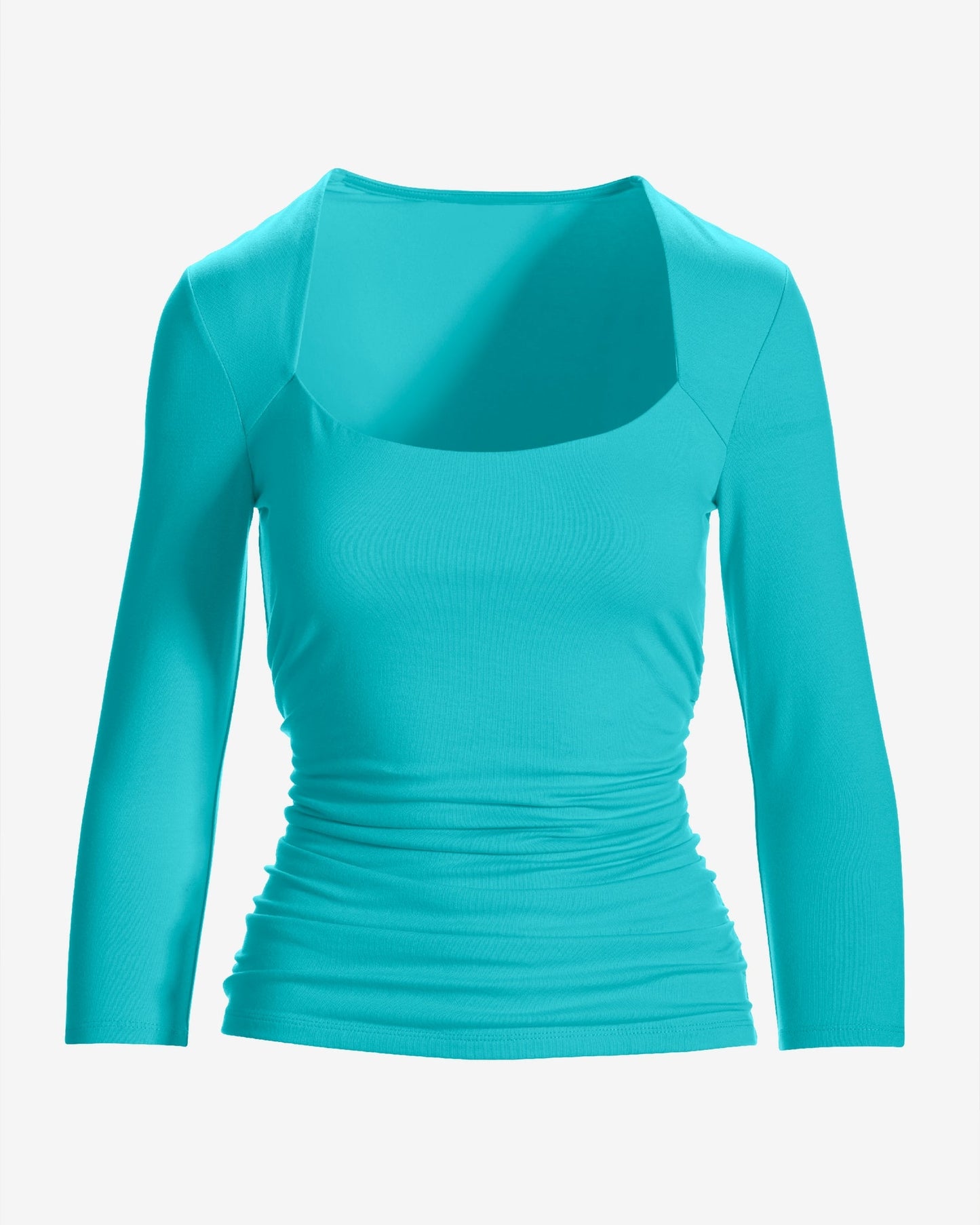 So Sexy Ruched 3/4 Sleeve Scoop Neck Top Blue Radiance