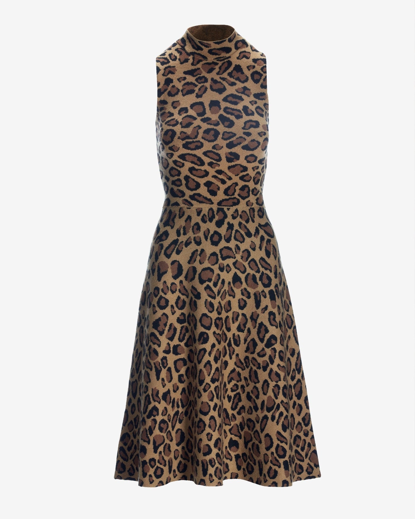 Knitted Cheetah Mock Neck Sweater dress Neutral/Black