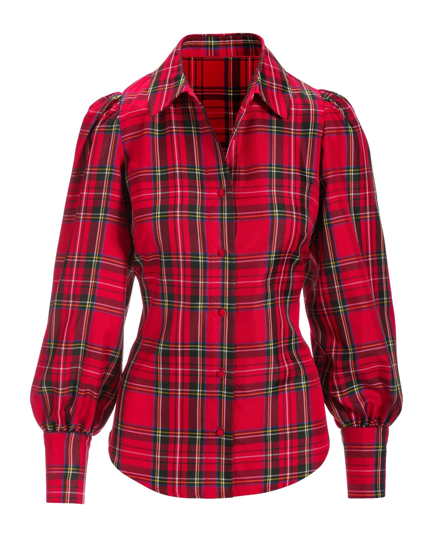 Holiday Plaid Victoria Drama Sleeve Shirt Red/Black