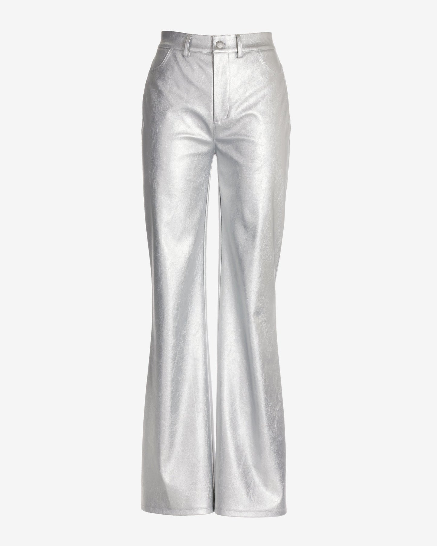 Malibu Faux Leather Wide Leg Five Pocket Pant Silver
