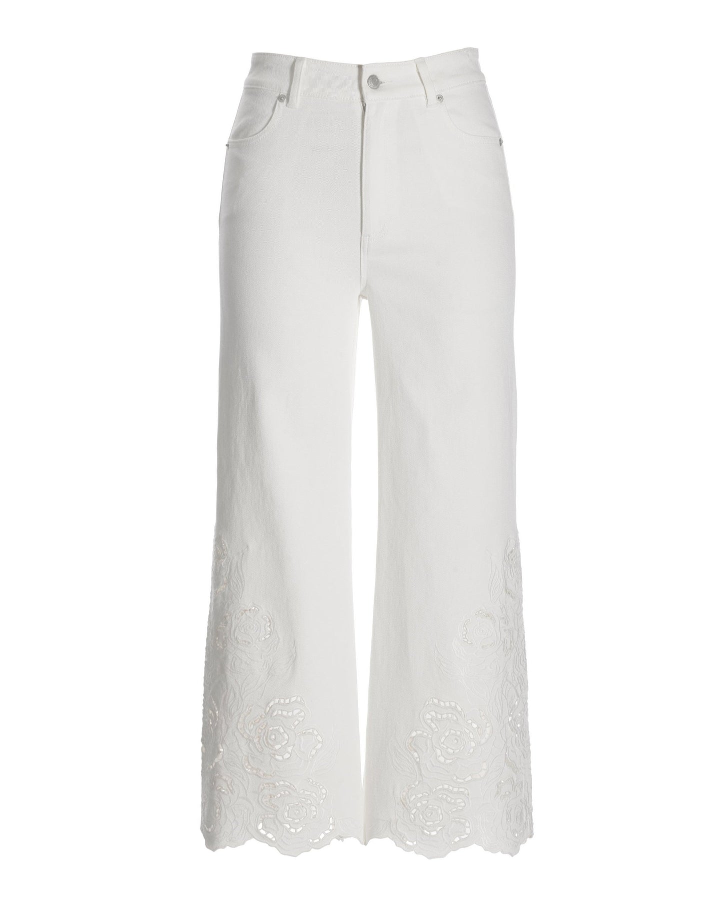 Malibu Embroidered Floral Wide Leg Crop Jean White