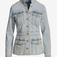 Crest Button Stretch Denim Luxe Utility Jacket Light Wash