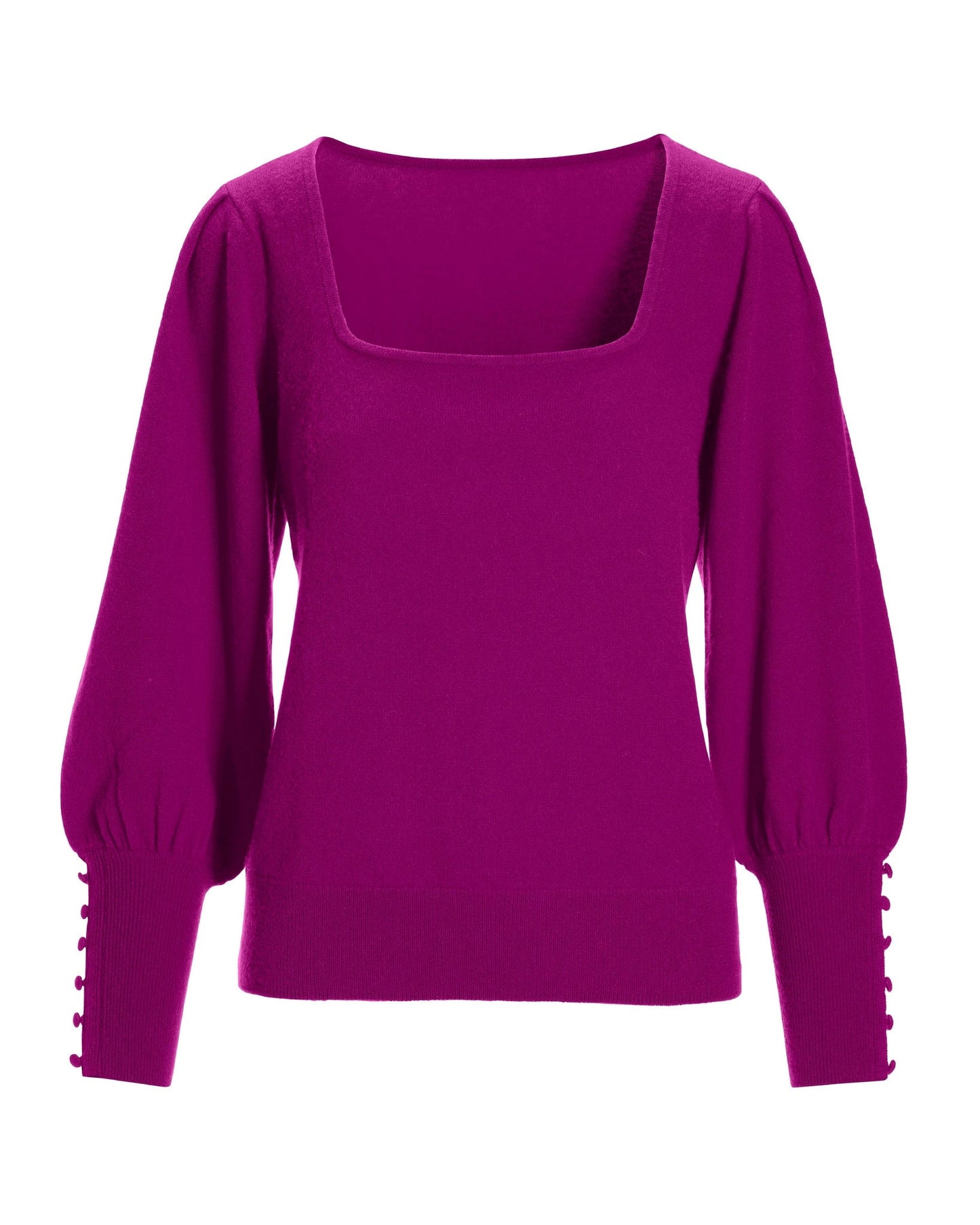 Cashmere Square-Neck Button-Cuff Sweater Purple