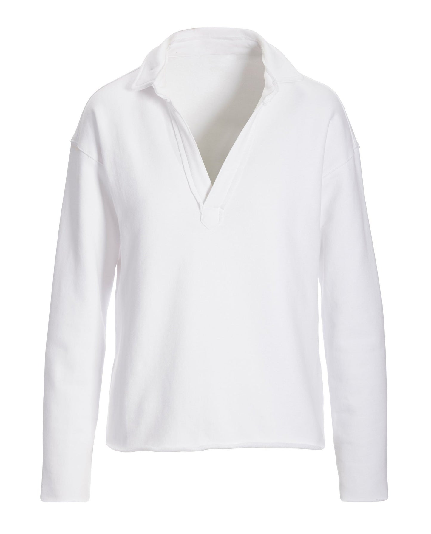 Cotton Comfort Collared V Neck Lounge Sweatshirt White