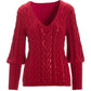 Sequin Cable V-Neck Sweater Red