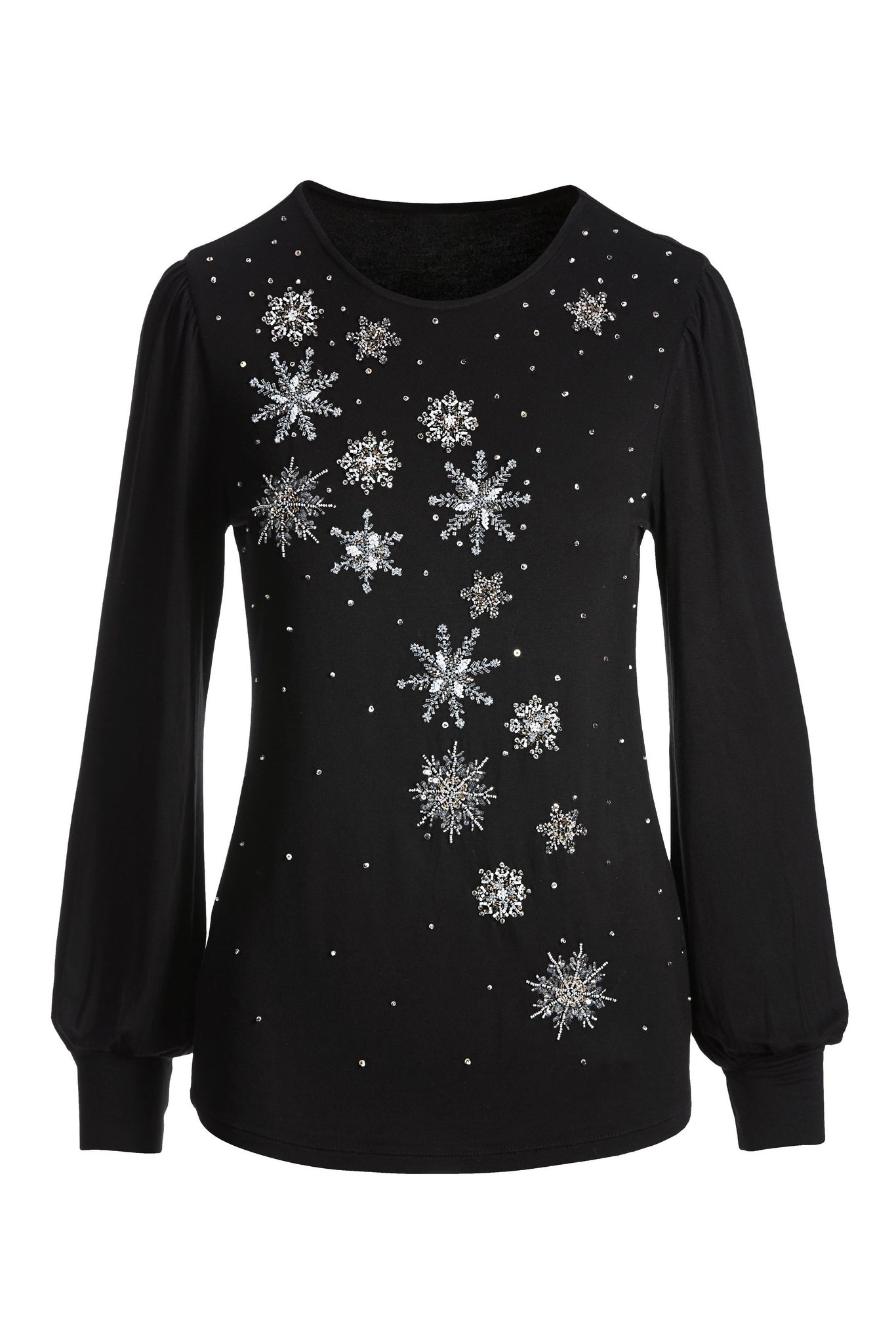 Snowflake Puff Sleeve T-shirt Black
