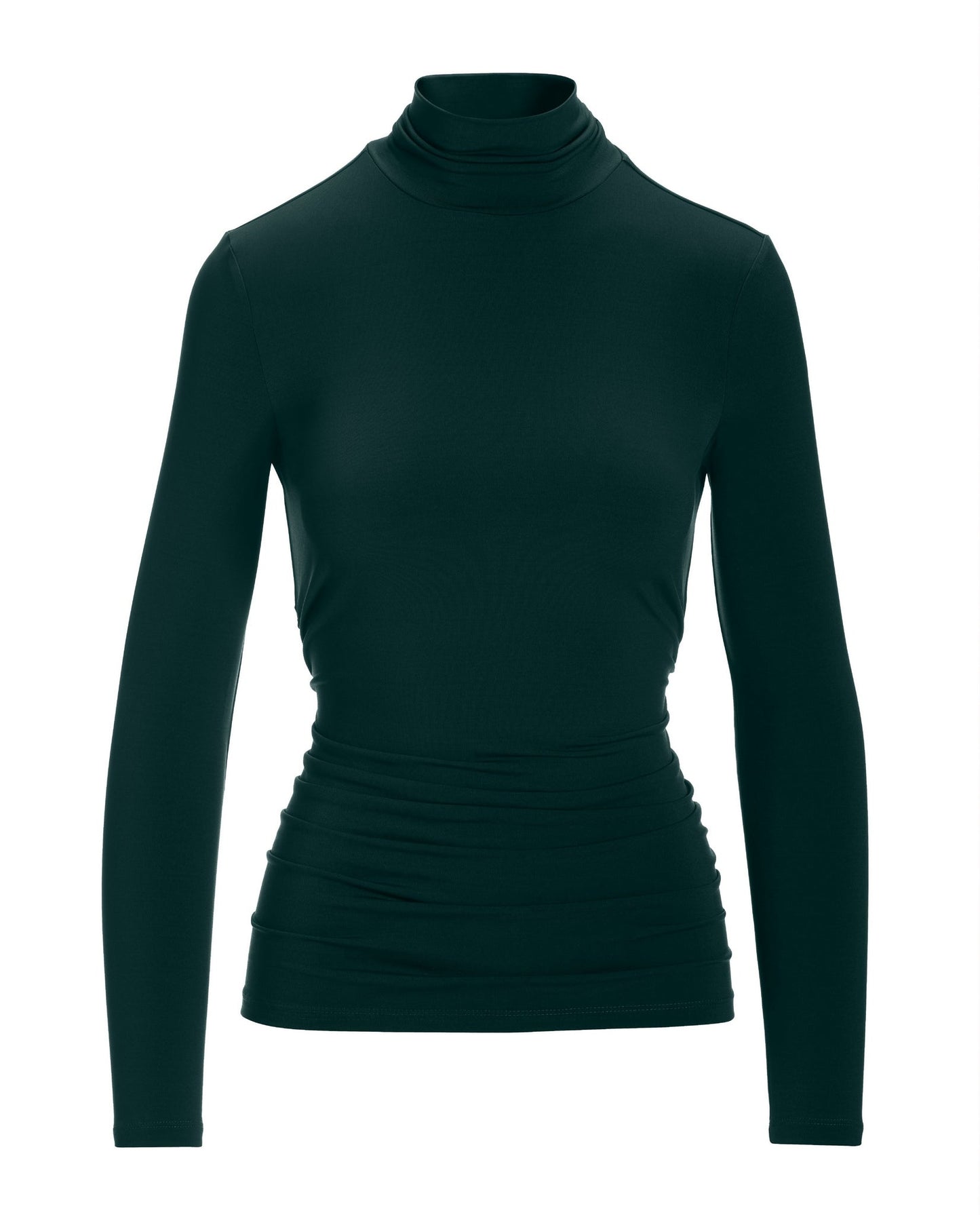 So Chic Ruched Turtleneck Top Deep Emerald