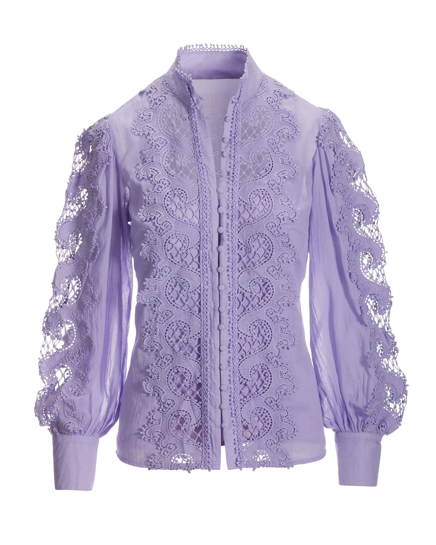 Lace Inset Drama Sleeve Shirt Lavender