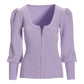 Ribbed Scoop-Neck Zip-Up Cardigan Lavender Ice