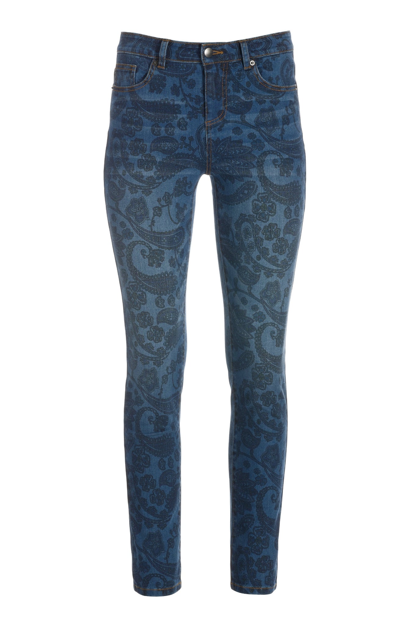 Paisley Print Slim Ankle Jean Blue Multi